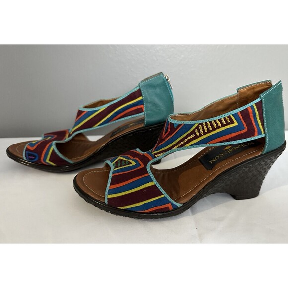 MOLAS4U Size EU36.5 US 6.5 multicolored Sandals Back Zip 2.5” Heel Wedge Shoes - Picture 5 of 8